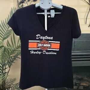 Harley Davidson Motor Cycles sz XL ladies black logo shirt Daytona